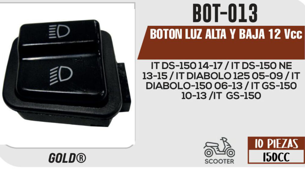 BOTON LUZ ALTA Y BAJA 12Vcc