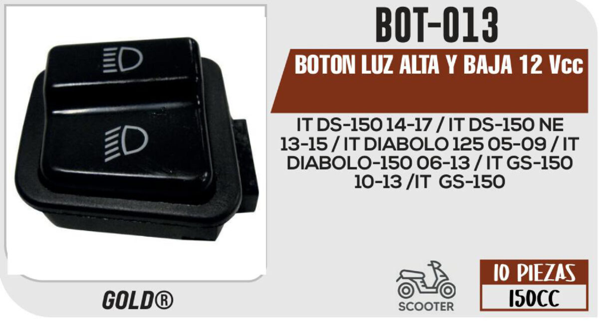 BOTON LUZ ALTA Y BAJA 12Vcc