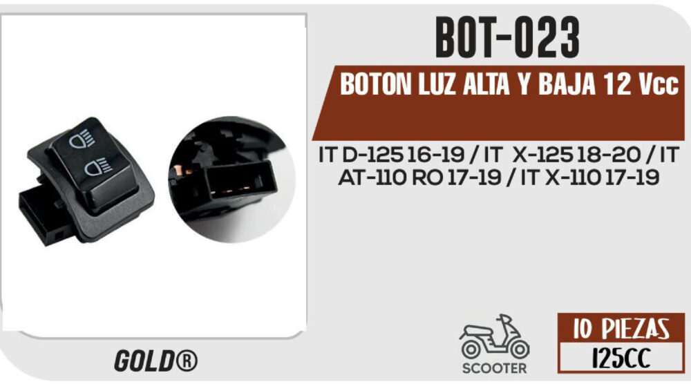 BOTON LUZ ALTA Y BAJA 12Vcc