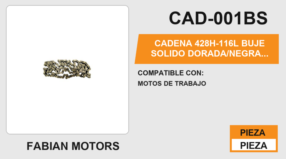 CADENA 428H-116L BUJE SOLIDO DORADA/NEGRA REFORZADA