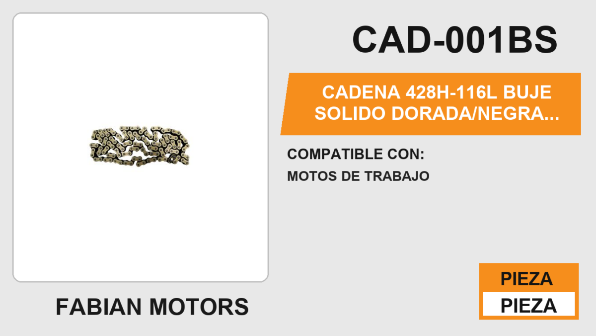 CADENA 428H-116L BUJE SOLIDO DORADA/NEGRA REFORZADA