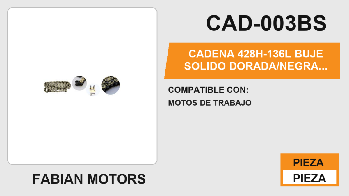 CADENA 428H-136L BUJE SOLIDO DORADA/NEGRA REFORZADA