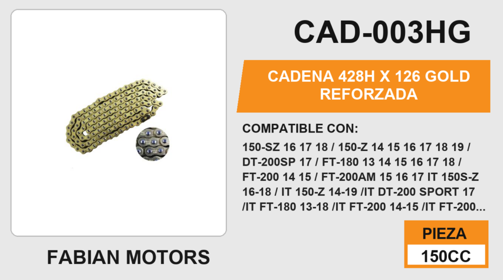 CADENA 428H x 126 GOLD REFORZADA