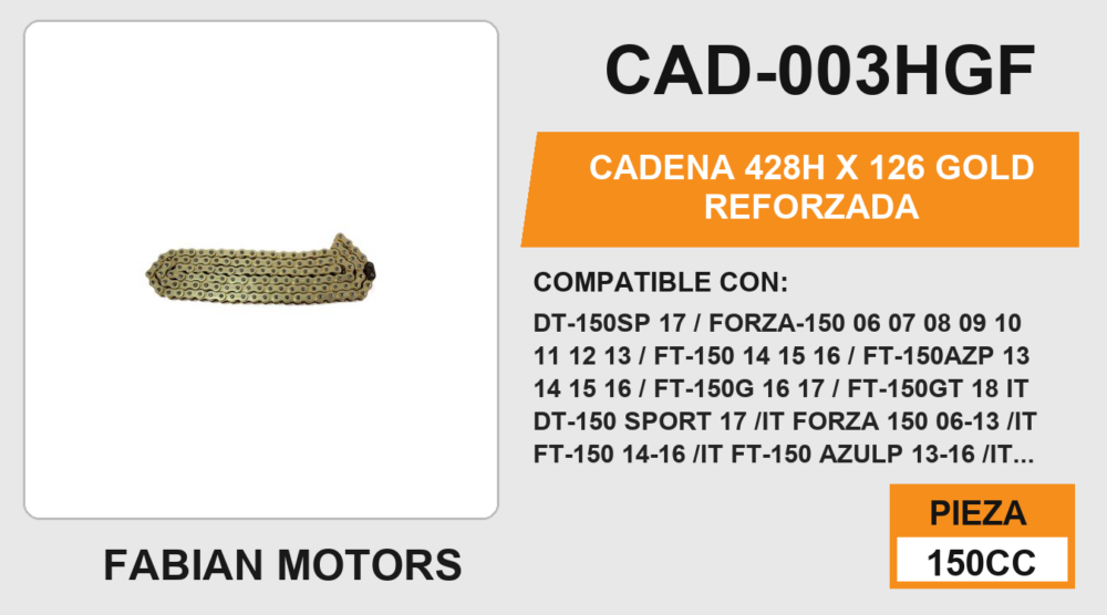 CADENA 428H x 126 GOLD REFORZADA