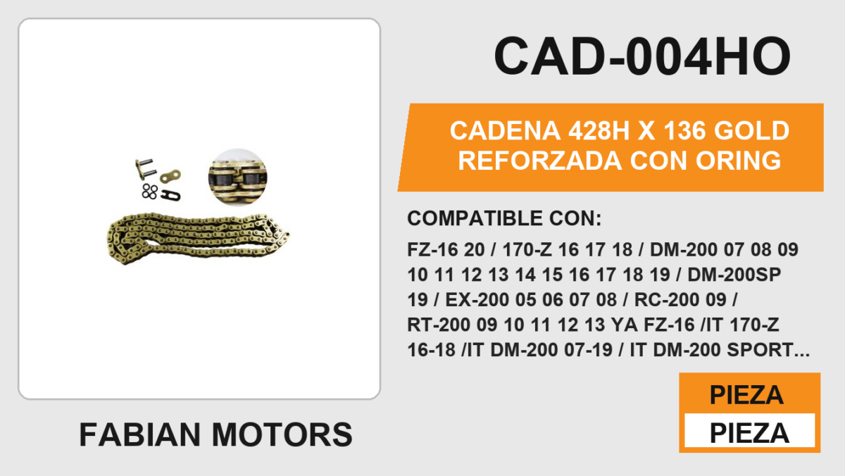 CADENA 428H x 136 GOLD REFORZADA CON ORING
