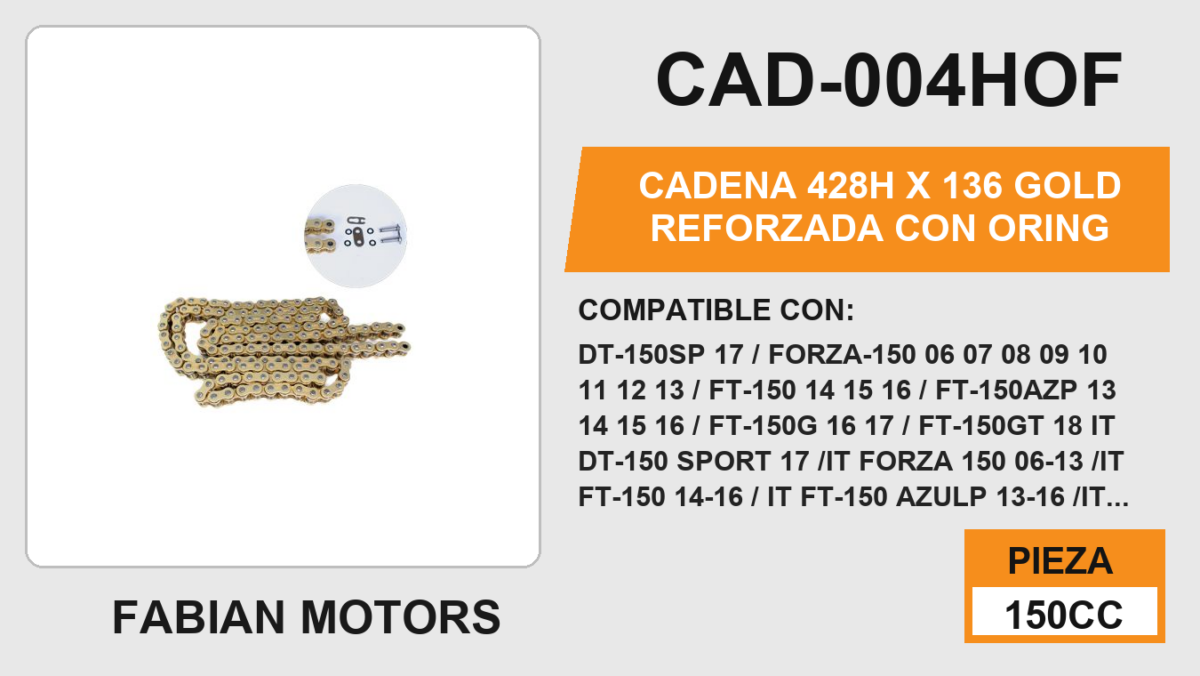 CADENA 428H x 136 GOLD REFORZADA CON ORING