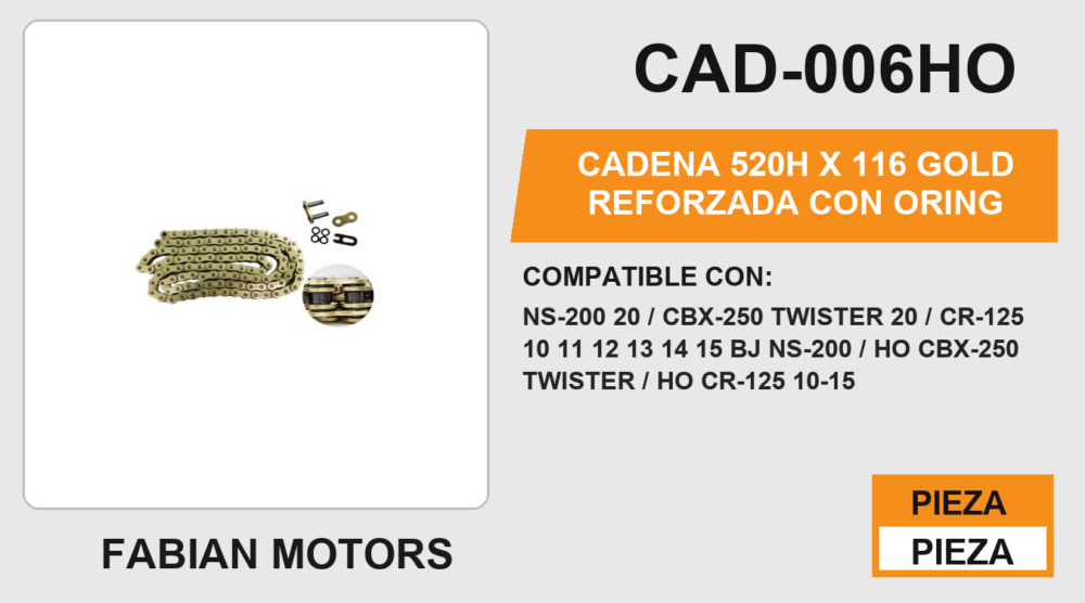 CADENA 520H x 116 GOLD REFORZADA CON ORING