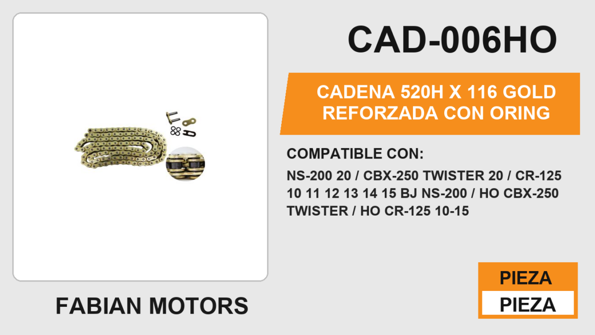 CADENA 520H x 116 GOLD REFORZADA CON ORING