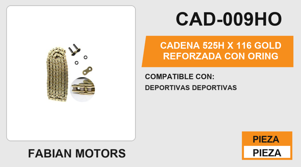 CADENA 525H x 116 GOLD REFORZADA CON ORING