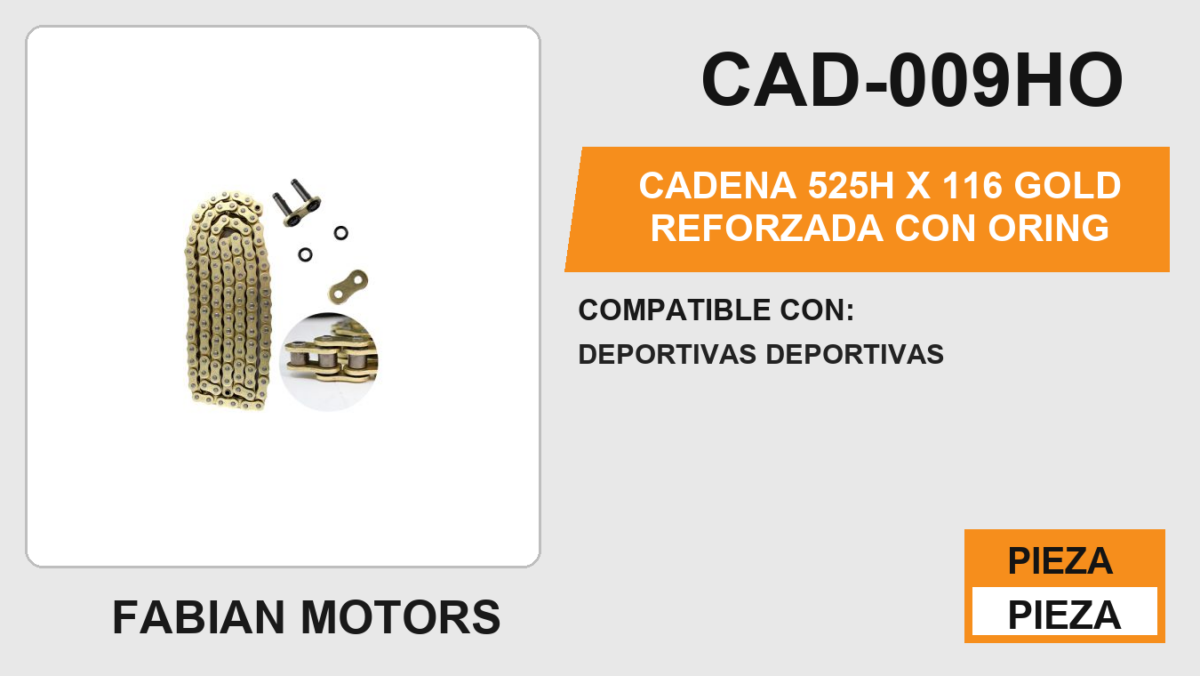CADENA 525H x 116 GOLD REFORZADA CON ORING