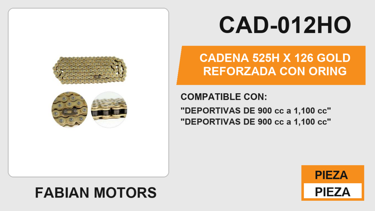 CADENA 525H x 126 GOLD REFORZADA CON ORING