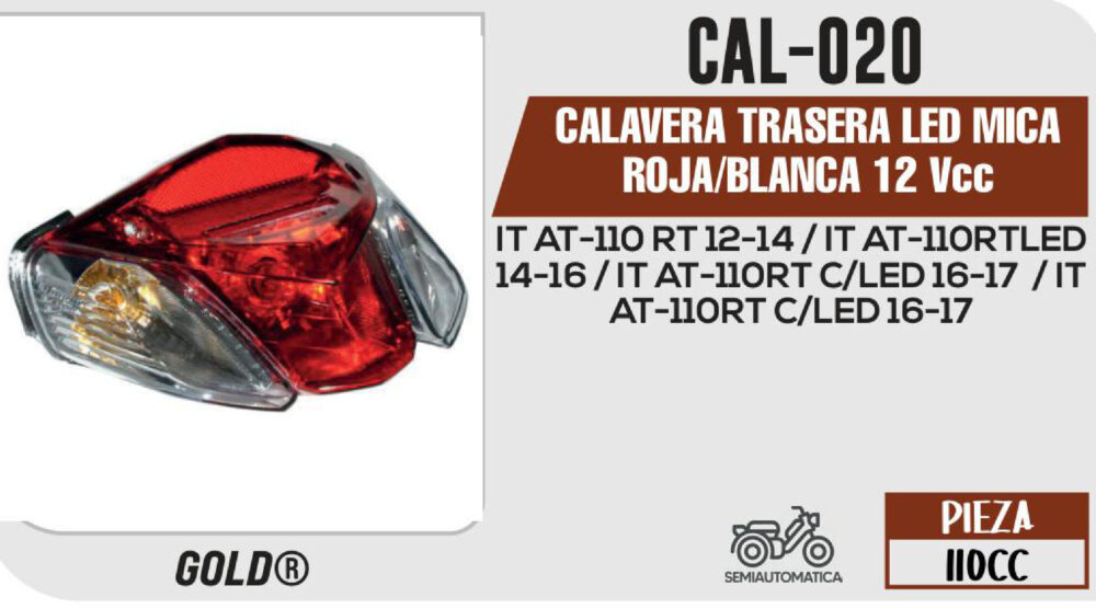 CALAVERA TRASERA LED MICA ROJA/BLANCA 12Vcc