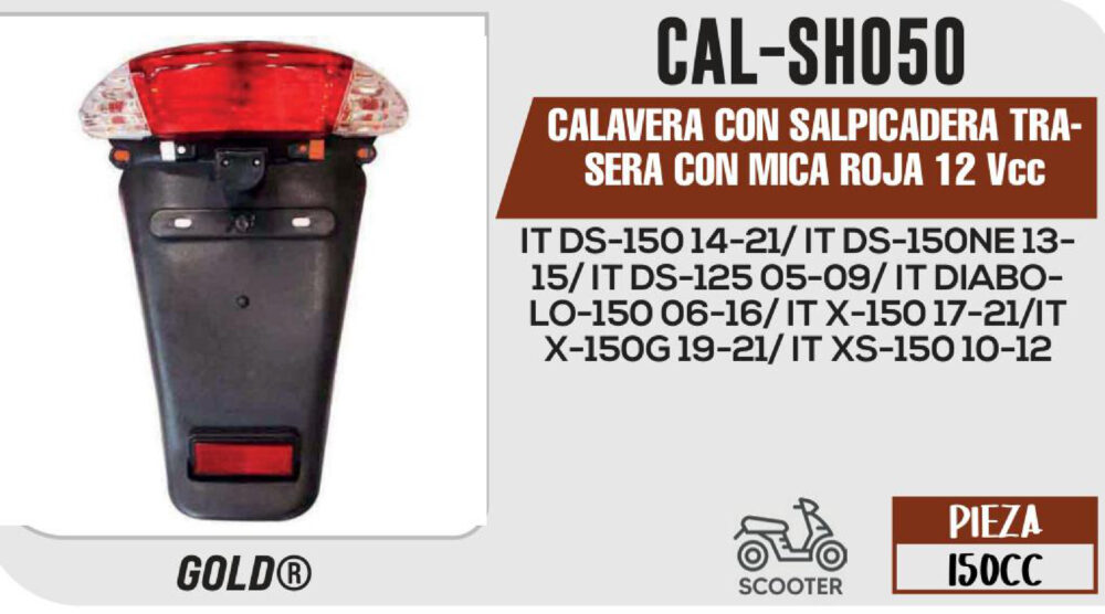 CALAVERA CON SALPICADERA TRASERA CON MICA ROJA 12Vcc