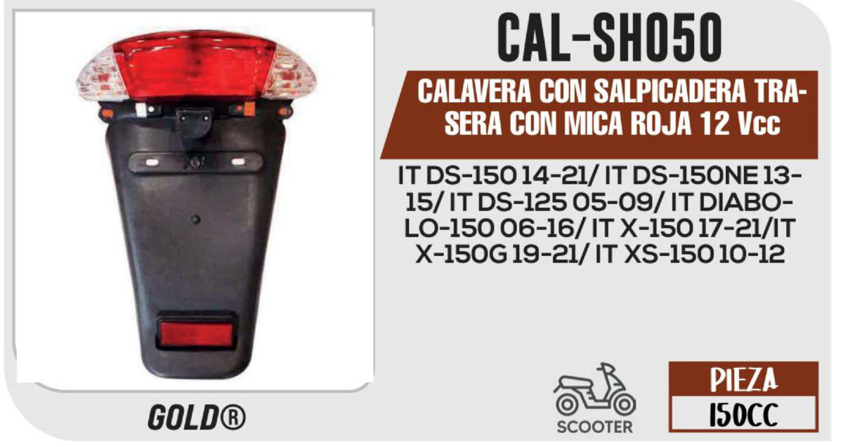 CALAVERA CON SALPICADERA TRASERA CON MICA ROJA 12Vcc