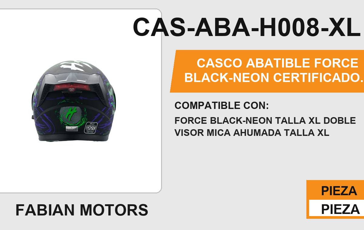 CASCO ABATIBLE FORCE BLACK-NEON CERTIFICADO " DOT "