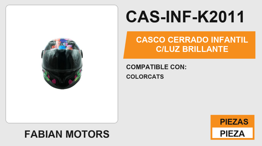 CASCO CERRADO INFANTIL C/LUZ BRILLANTE