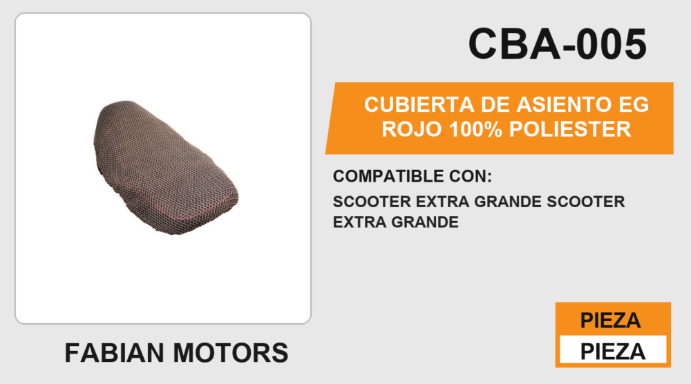 CUBIERTA DE ASIENTO ROJO 100% poliester