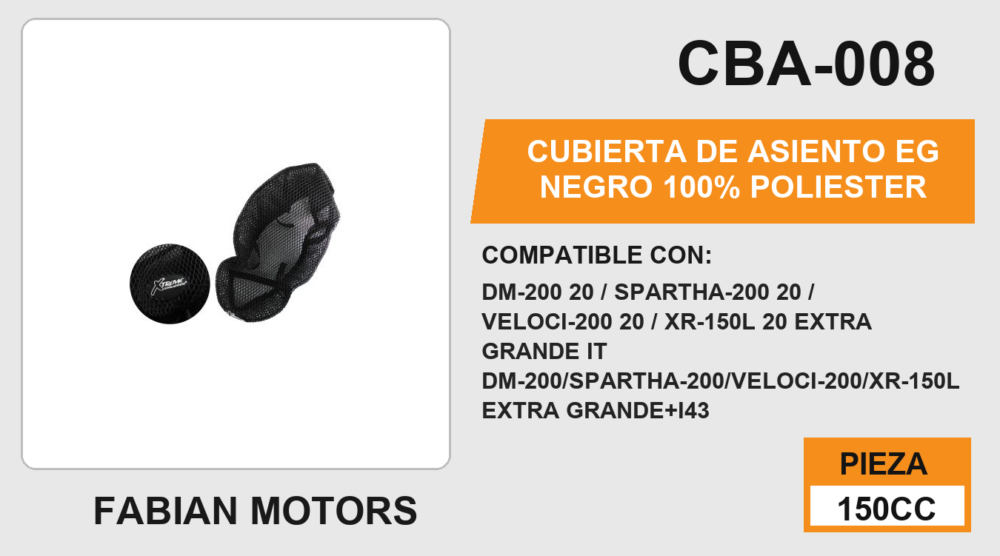 CUBIERTA DE ASIENTO NEGRO 100% poliester