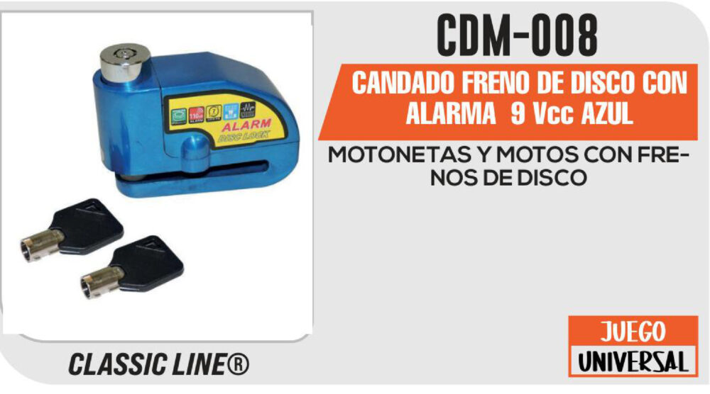 CANDADO FRENO DE DISCO CON ALARMA 9Vcc AZUL