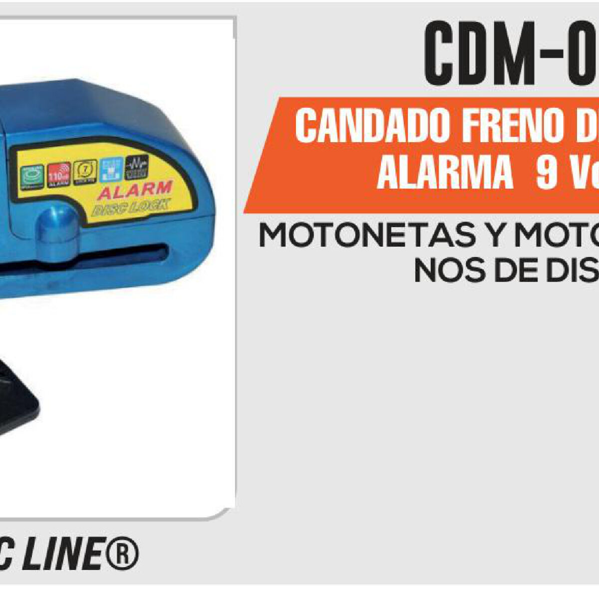 CANDADO FRENO DE DISCO CON ALARMA 9Vcc AZUL