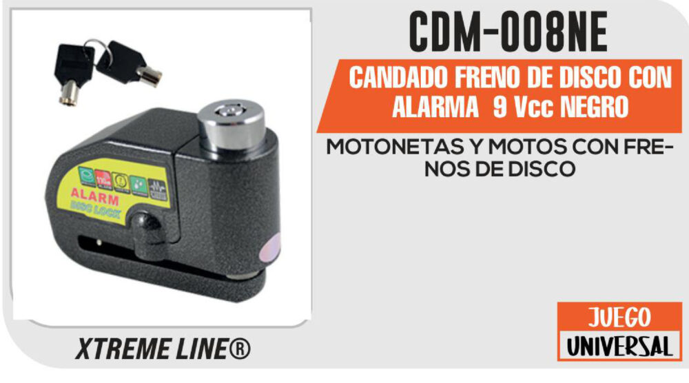 CANDADO FRENO DE DISCO CON ALARMA 9Vcc NEGRO