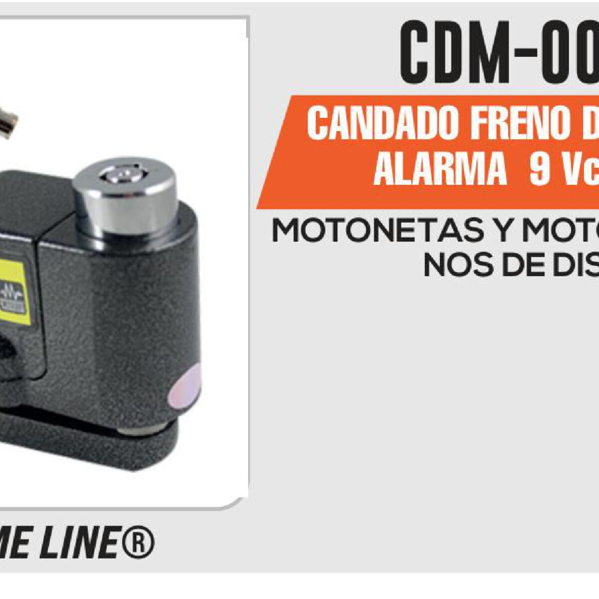 CANDADO FRENO DE DISCO CON ALARMA 9Vcc NEGRO