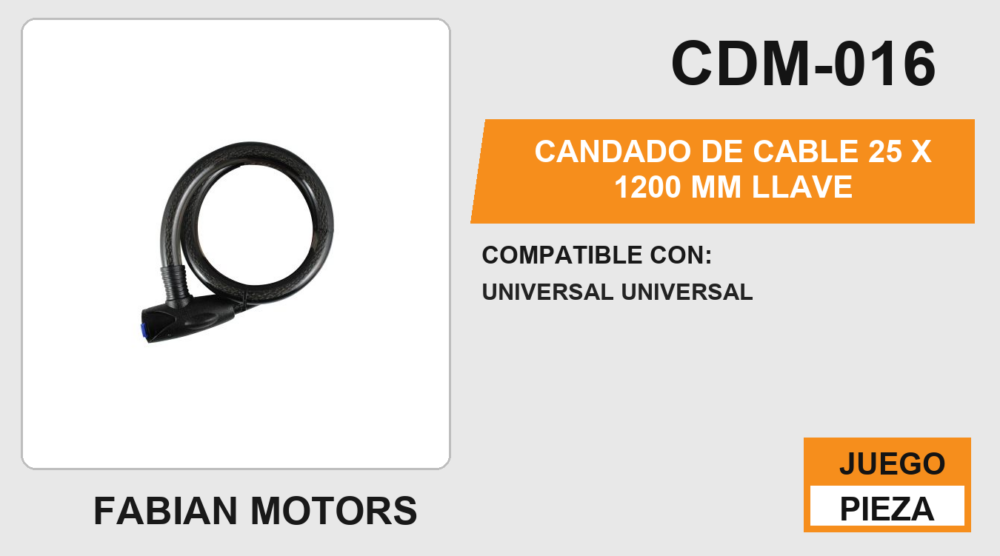 CANDADO DE CABLE 25 X 1200 mm LLAVE