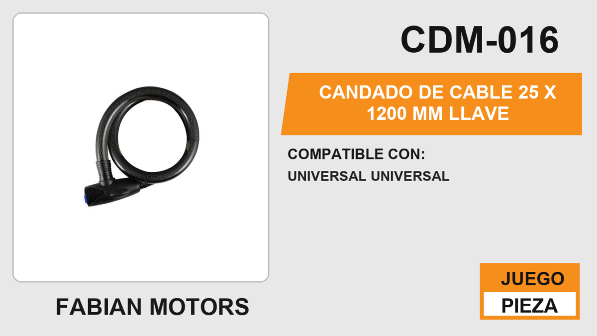CANDADO DE CABLE 25 X 1200 mm LLAVE