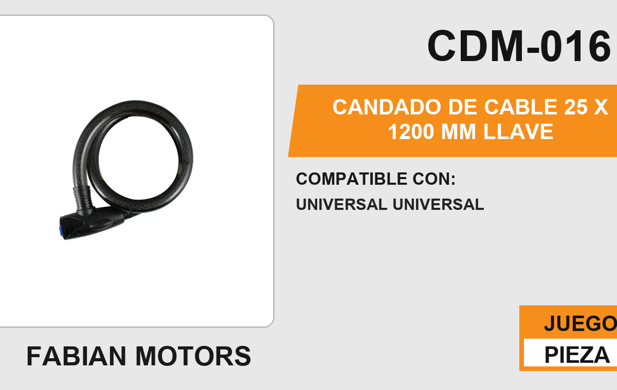 CANDADO DE CABLE 25 X 1200 mm LLAVE