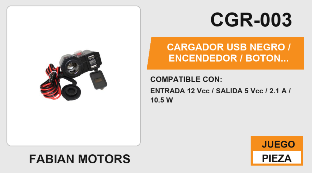 CARGADOR USB NEGRO / ENCENDEDOR / BOTON ENCENDIDO