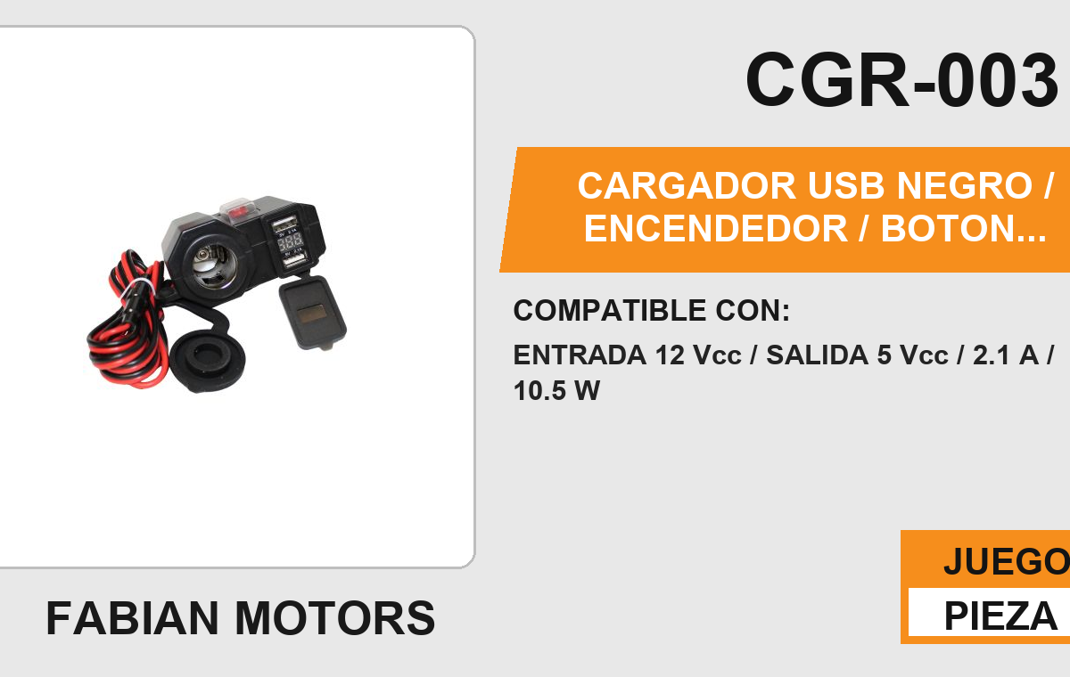 CARGADOR USB NEGRO / ENCENDEDOR / BOTON ENCENDIDO