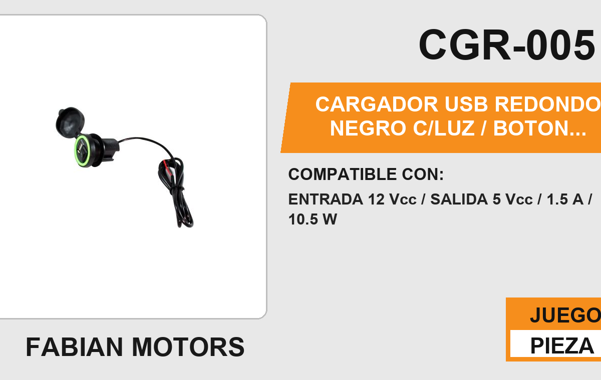 CARGADOR USB REDONDO NEGRO C/LUZ / BOTON ENCENDIDO