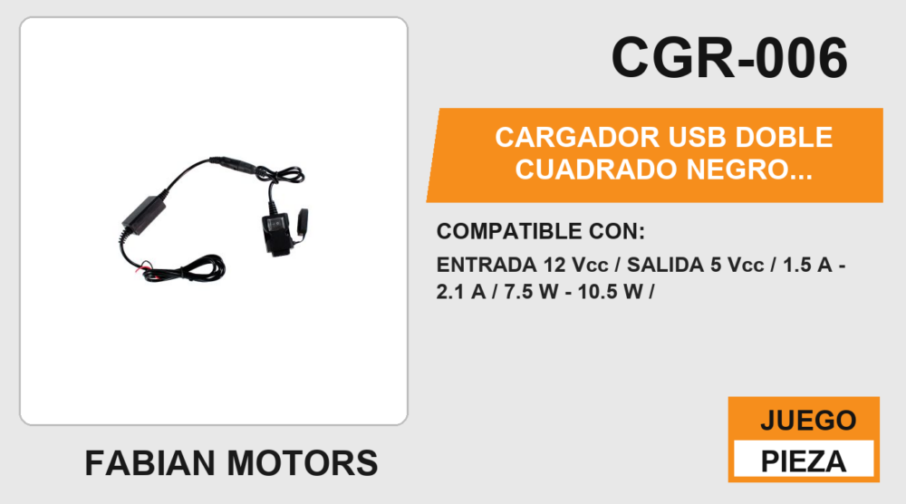 CARGADOR USB DOBLE CUADRADO NEGRO / BOTON ENCENDIDO