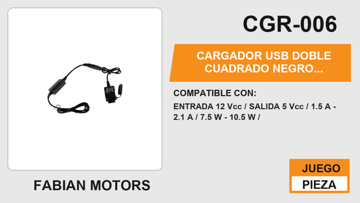 CARGADOR USB DOBLE CUADRADO NEGRO / BOTON ENCENDIDO