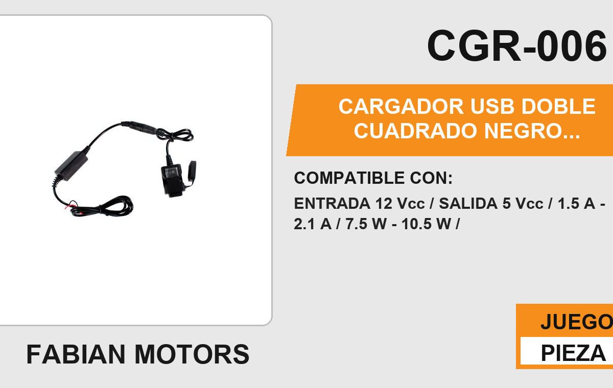 CARGADOR USB DOBLE CUADRADO NEGRO / BOTON ENCENDIDO