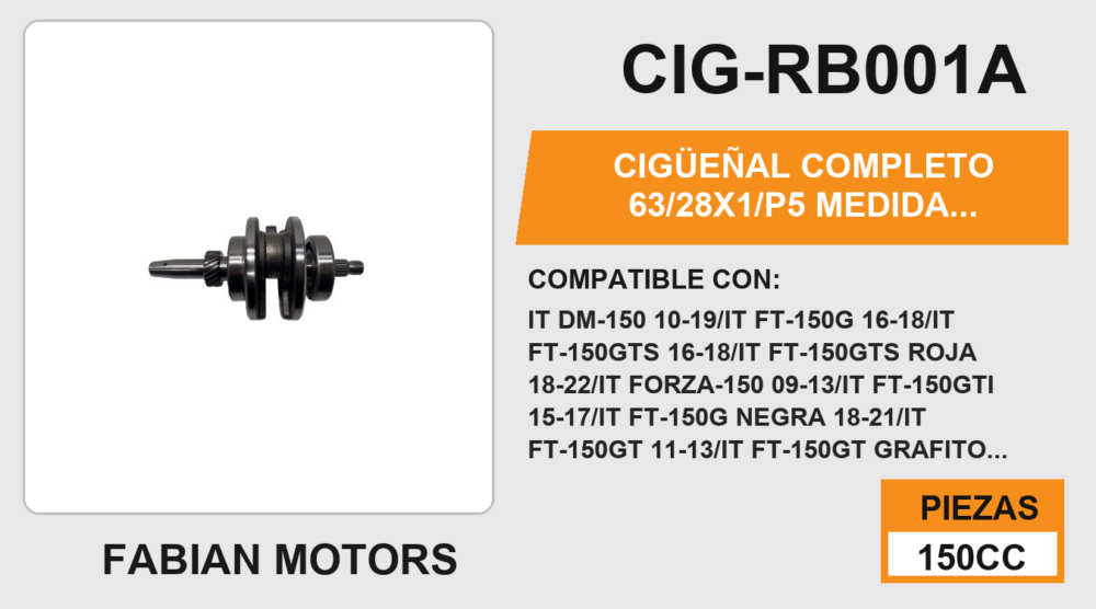 CIGÜEÑAL COMPLETO  63/28X1/P5  MEDIDA EXTERIOR 72 mm