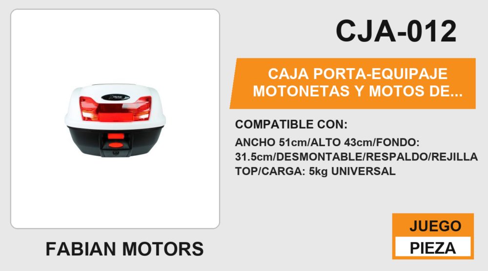 CAJA PORTA-EQUIPAJE MOTONETAS Y MOTOS DE TRABAJO / CAPACIDAD 42L