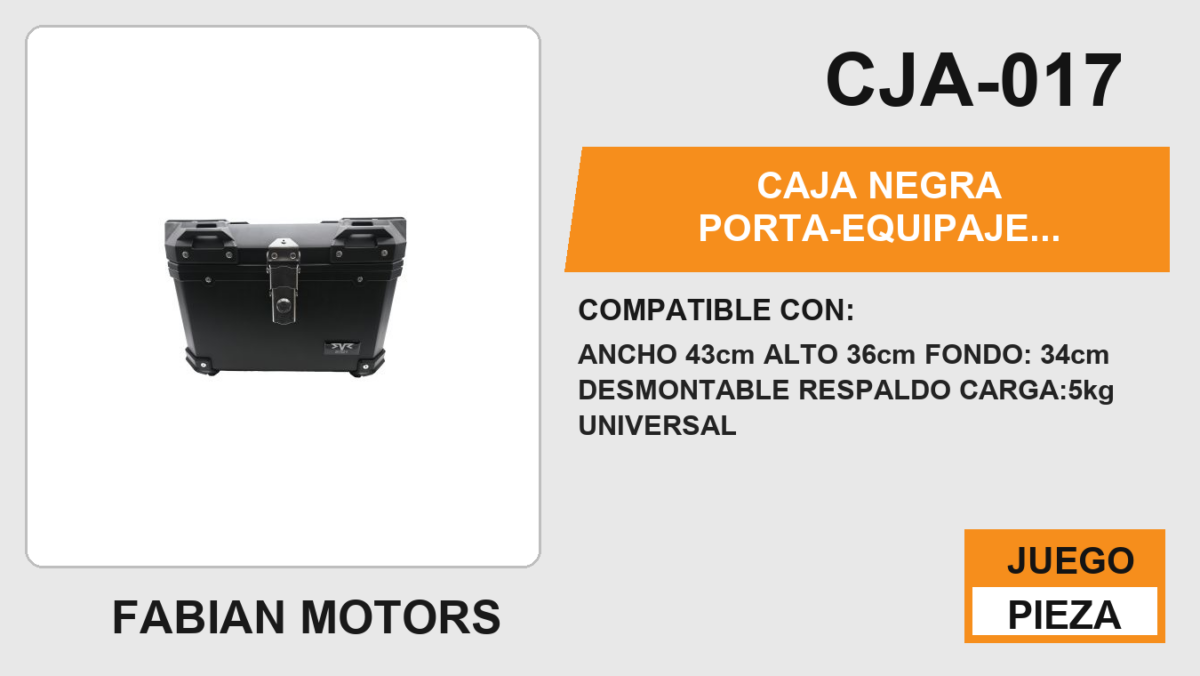 CAJA NEGRA PORTA-EQUIPAJE MOTONETAS Y MOTOS DE TRABAJO CAPACIDAD 45L