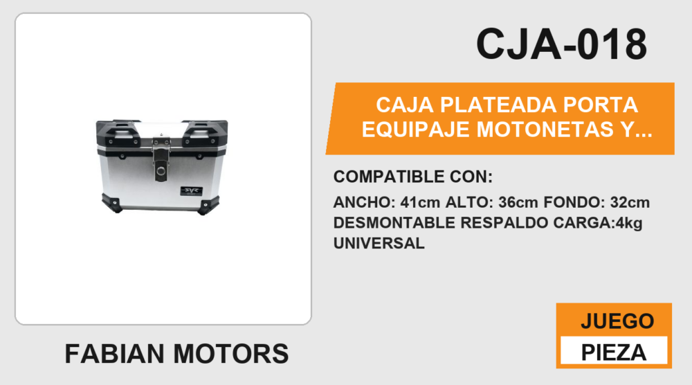 CAJA PLATEADA PORTA-EQUIPAJE MOTONETAS Y MOTOS DE TRABAJO CAPACIDAD 30L