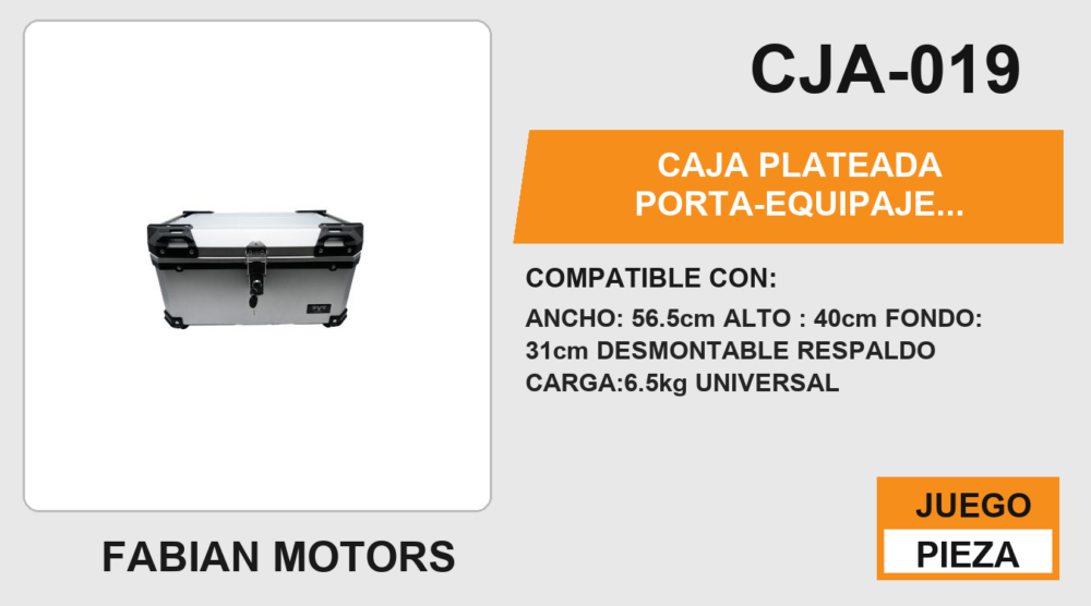 CAJA PLATEADA PORTA-EQUIPAJE MOTONETAS Y MOTOS DE TRABAJO CAPACIDAD 60L