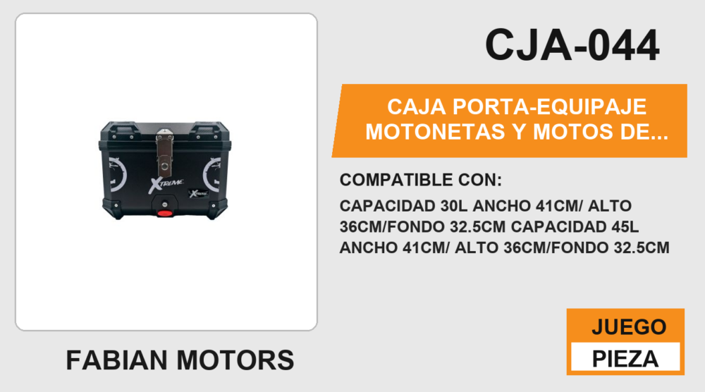 CAJA PORTA-EQUIPAJE MOTONETAS Y MOTOS DE TRABAJO / CAPACIDAD 30L ANCHO 41CM/ ALTO 36CM/FONDO 32.5CM