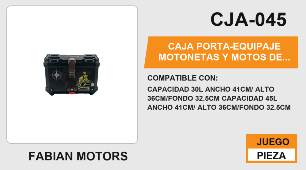 CAJA PORTA-EQUIPAJE MOTONETAS Y MOTOS DE TRABAJO / CAPACIDAD 30L ANCHO 41CM/ ALTO 36CM/FONDO 32.5CM