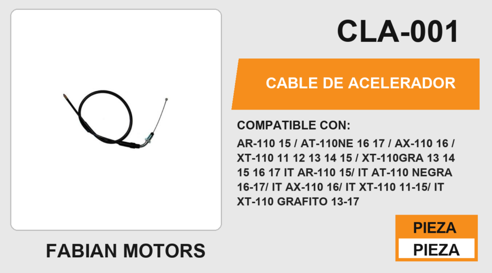 CABLE DE ACELERADOR Empaque (10 Piezas)