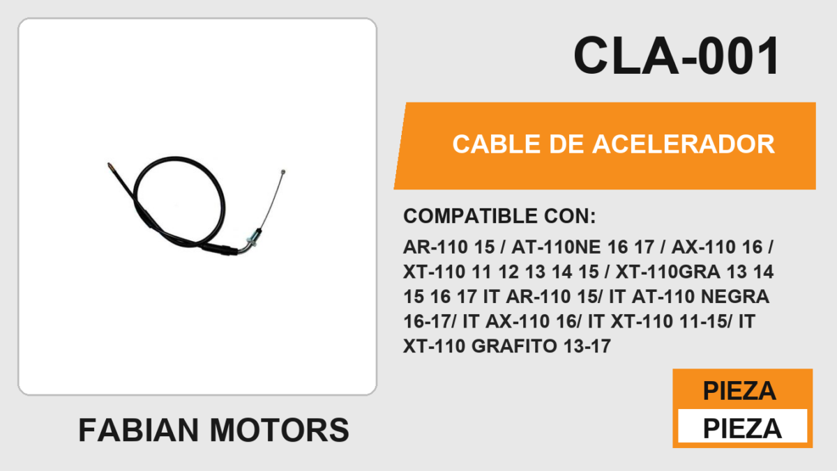 CABLE DE ACELERADOR Empaque (10 Piezas)