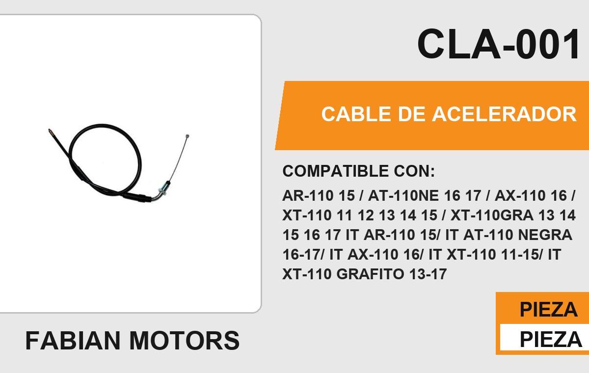 CABLE DE ACELERADOR Empaque (10 Piezas)