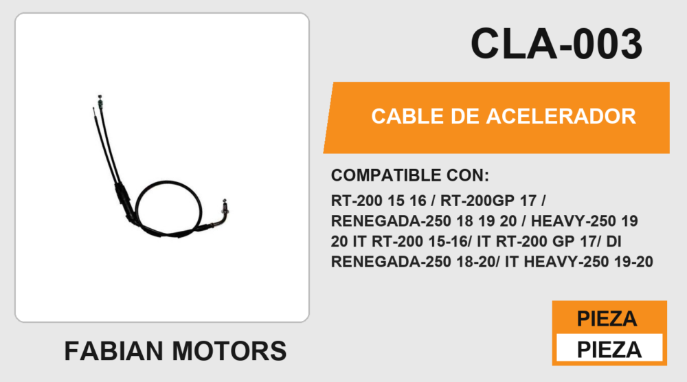 CABLE DE ACELERADOR Empaque (10 Piezas)