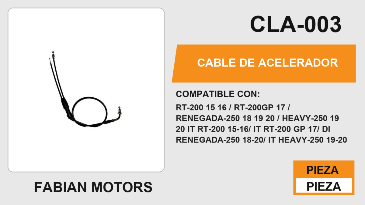 CABLE DE ACELERADOR Empaque (10 Piezas)