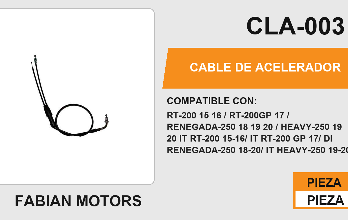 CABLE DE ACELERADOR Empaque (10 Piezas)