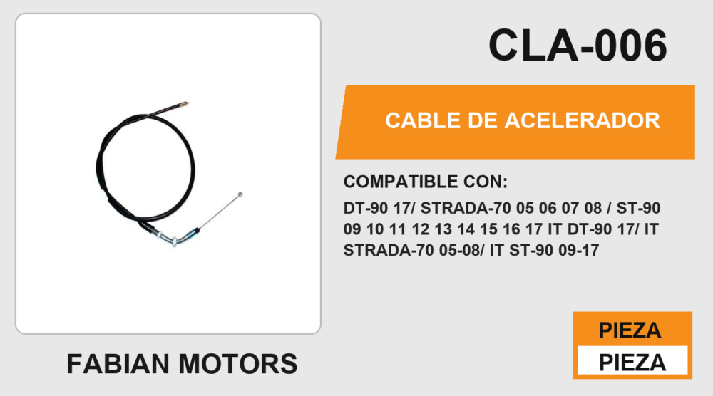 CABLE DE ACELERADOR Empaque (10 Piezas)