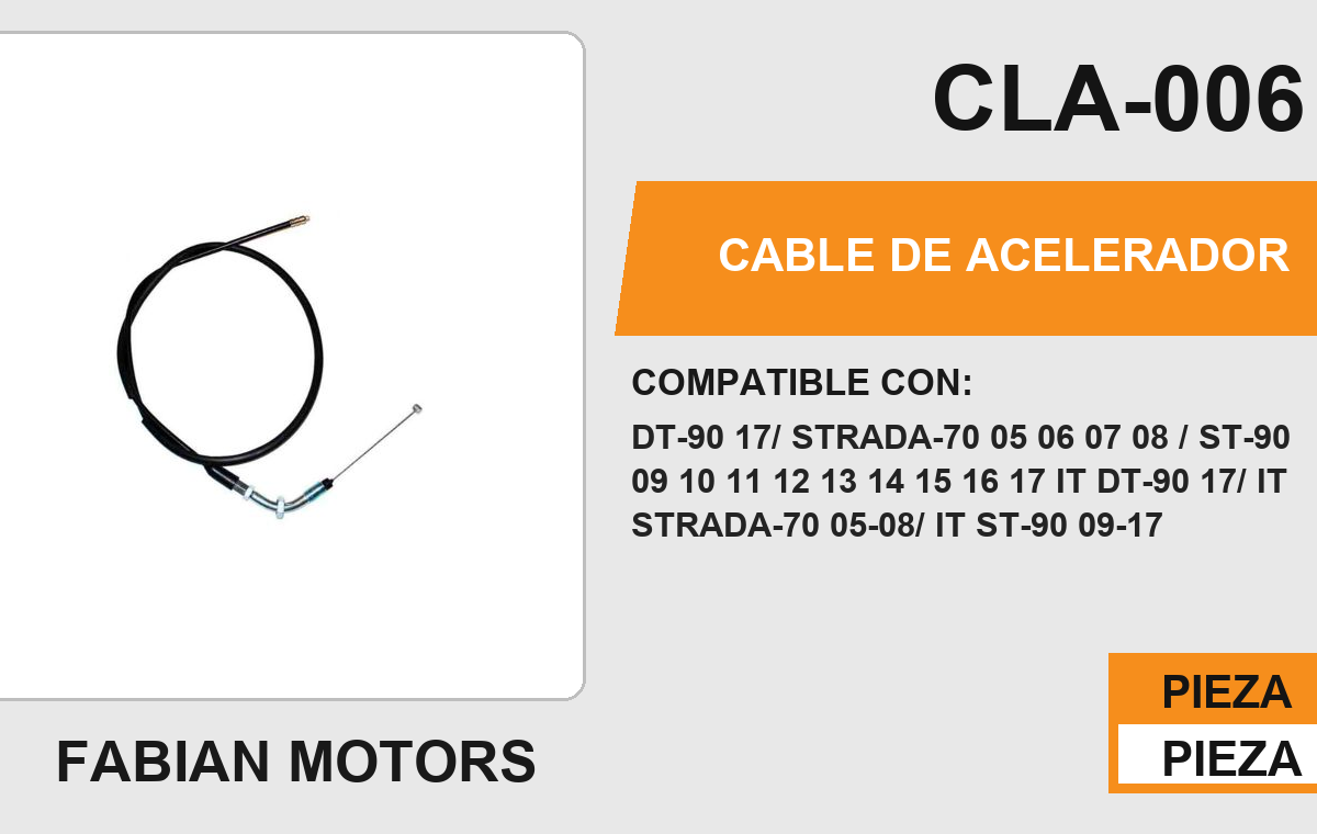 CABLE DE ACELERADOR Empaque (10 Piezas)